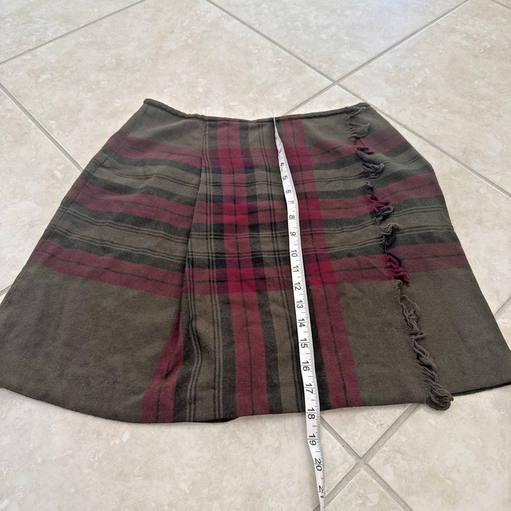 VTG 80-90s Banana Republic Wool Plaid Wrap Skirt Green Red Tartan Style Jr Sz 14 - Picture 5 of 7